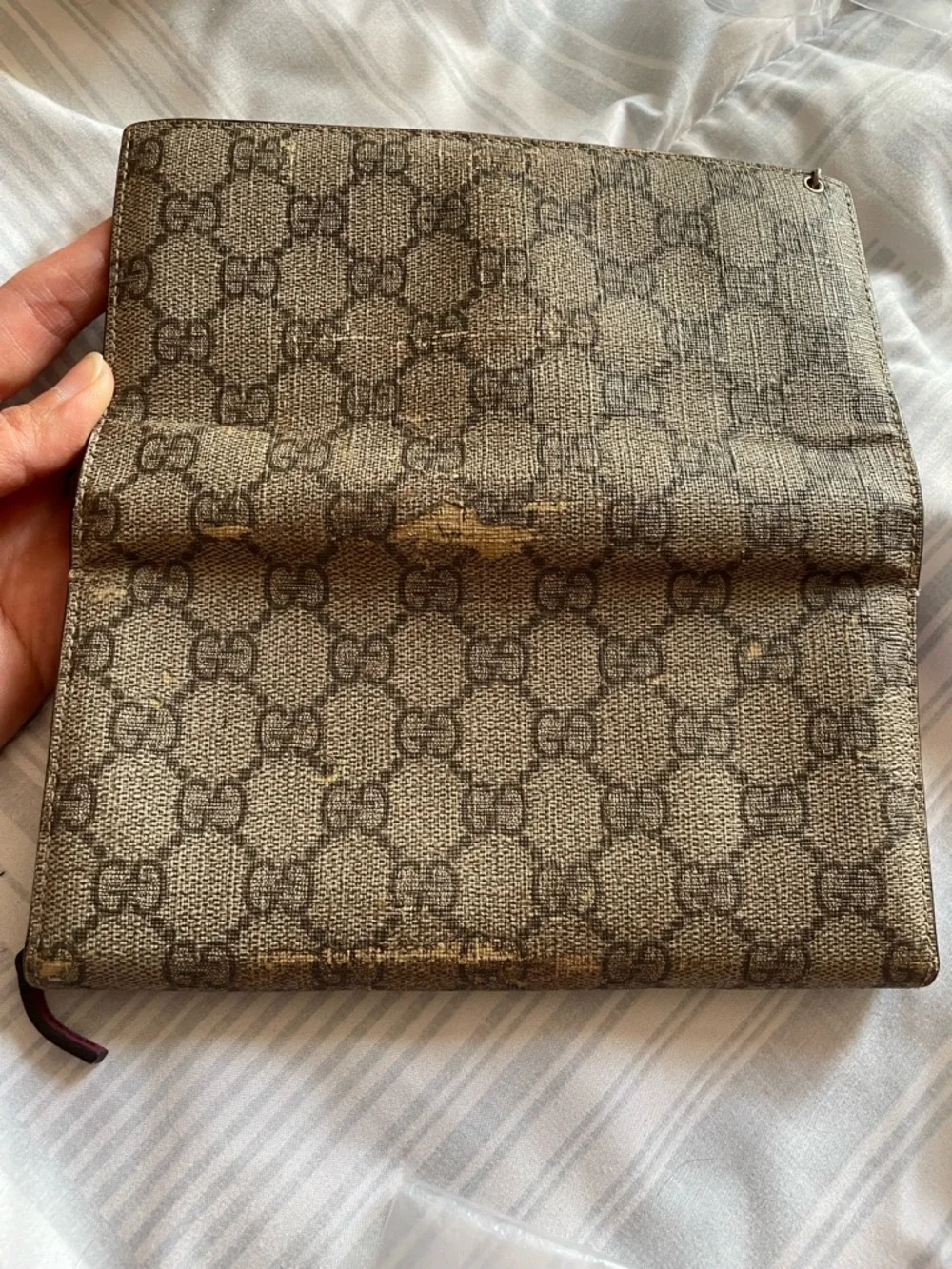 Gucci Brown Monogram Continental Wallet with Gold Charm and Chain - Picture 2 of 9